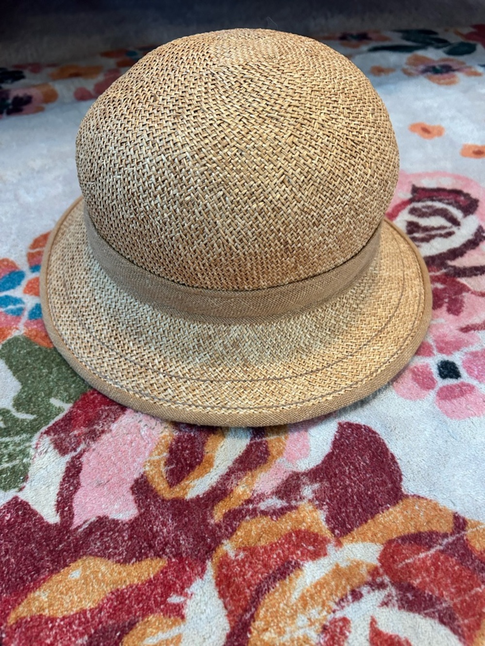 Vintage Halper Brothers Natural Straw Cloche Hat Made in France